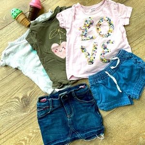 Girls Summer Outfit 2T 3 Shirts and 2 bottoms